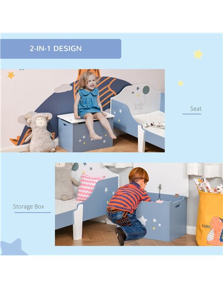 HOMCOM Children's Toy Storage Box, Wooden Chest with Safety Hinge and Air Vents, Side Handles, Blue 311-019 - pic 56776 | FastDaddyshop