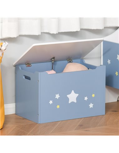 HOMCOM Children's Toy Storage Box, Wooden Chest with Safety Hinge and Air Vents, Side Handles, Blue 311-019