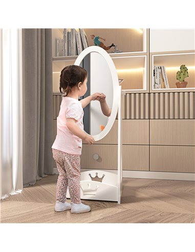 HOMCOM Free Standing Full Length Mirror, Child's Dressing Mirror with storage shelf 360° Rotation MDF, For 3- 8 Years Old, 40L x