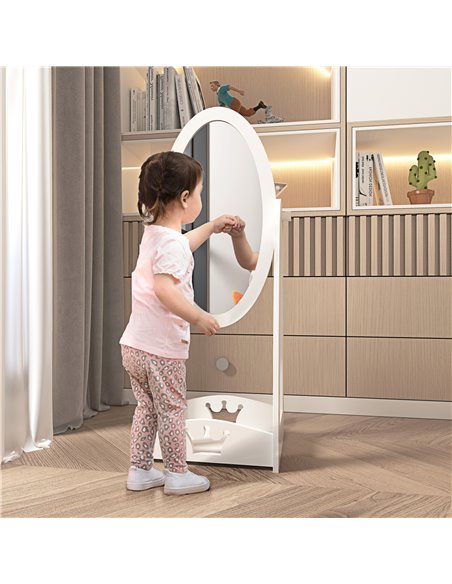HOMCOM Free Standing Full Length Mirror, Child's Dressing Mirror with storage shelf 360° Rotation MDF, For 3- 8 Years Old, 40L x - pic 56781 | FastDaddyshop