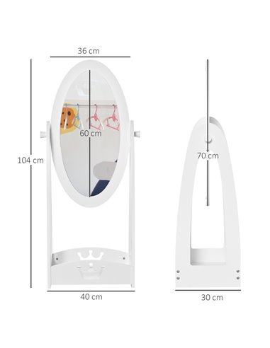 HOMCOM Free Standing Full Length Mirror, Child's Dressing Mirror with storage shelf 360° Rotation MDF, For 3- 8 Years Old, 40L x