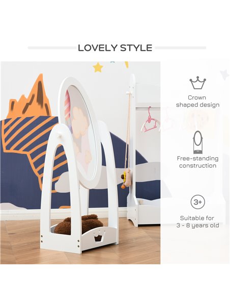 HOMCOM Free Standing Full Length Mirror, Child's Dressing Mirror with storage shelf 360° Rotation MDF, For 3- 8 Years Old, 40L x - pic 56783 | FastDaddyshop