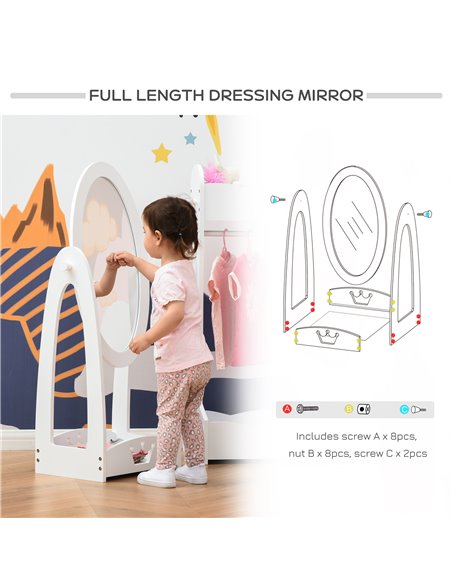 HOMCOM Free Standing Full Length Mirror, Child's Dressing Mirror with storage shelf 360° Rotation MDF, For 3- 8 Years Old, 40L x - pic 56784 | FastDaddyshop