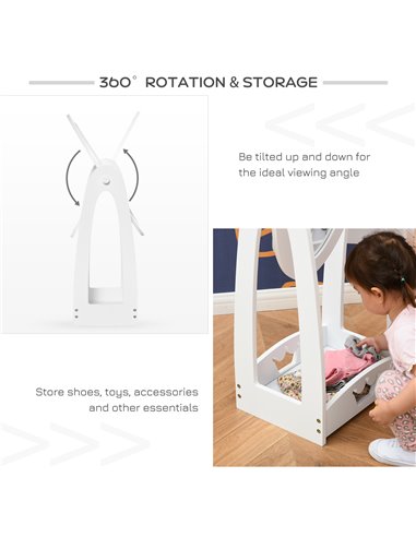 HOMCOM Free Standing Full Length Mirror, Child's Dressing Mirror with storage shelf 360° Rotation MDF, For 3- 8 Years Old, 40L x