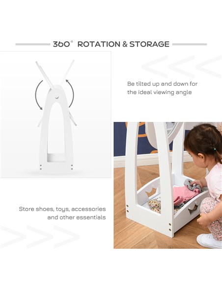 HOMCOM Free Standing Full Length Mirror, Child's Dressing Mirror with storage shelf 360° Rotation MDF, For 3- 8 Years Old, 40L x - pic 56786 | FastDaddyshop