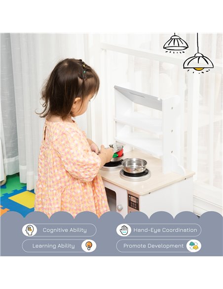 HOMCOM Kids Kitchen Play Cooking Toy Set, Educational Pretend Role Playset Game, Multiple Storage, Cooking Bench, Pots, Storage  - pic 5679 | FastDaddyshop