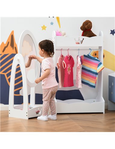 HOMCOM Children's Dressing Area Set with 360° Rotatable Mirror, White 311-P002
