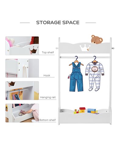 HOMCOM Children's Dressing Area Set with 360° Rotatable Mirror, Clothes Hanging Rail, and Storage Shelves, White 311-P002