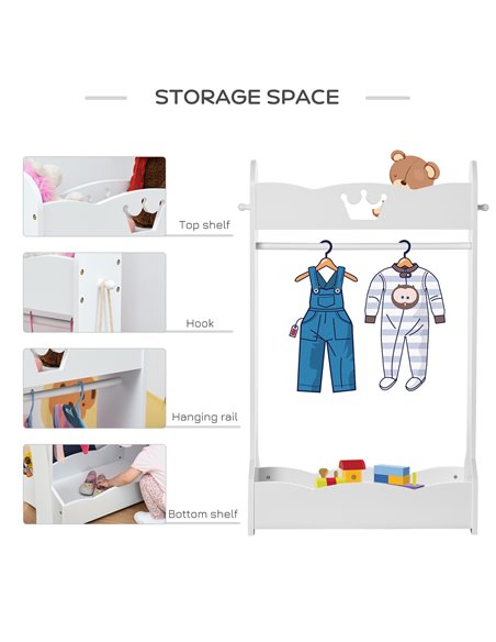 HOMCOM Children's Dressing Area Set with 360° Rotatable Mirror, Clothes Hanging Rail, and Storage Shelves, White 311-P002 - pic 56792 | FastDaddyshop