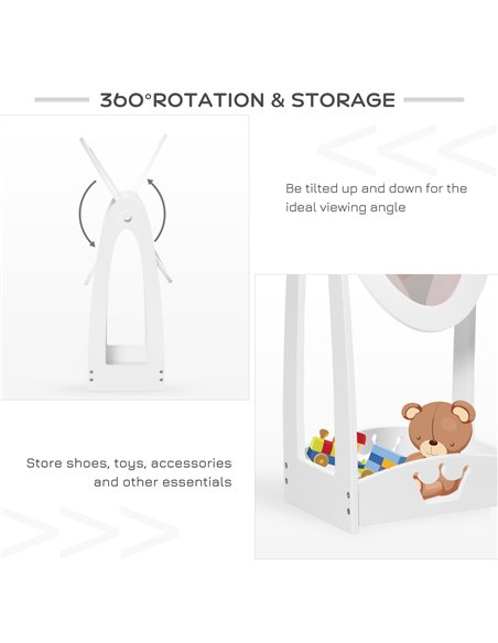 HOMCOM Children's Dressing Area Set with 360° Rotatable Mirror, Clothes Hanging Rail, and Storage Shelves, White 311-P002 - pic 56794 | FastDaddyshop