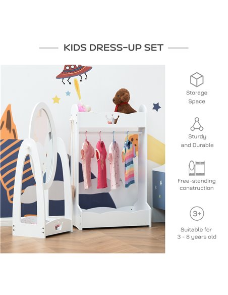 HOMCOM Children's Dressing Area Set with 360° Rotatable Mirror, Clothes Hanging Rail, and Storage Shelves, White 311-P002 - pic 56795 | FastDaddyshop