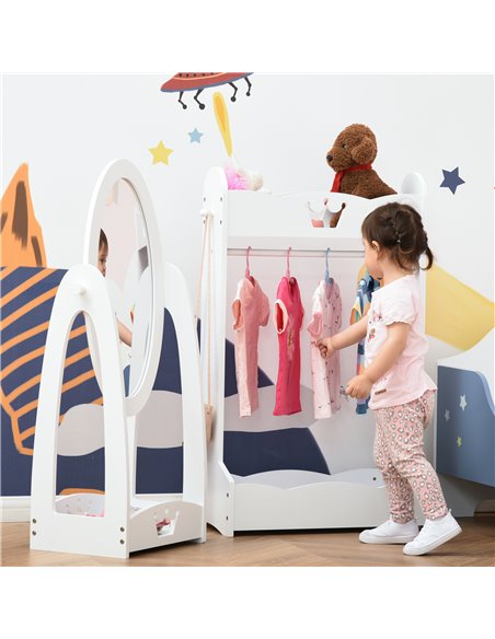 HOMCOM Children's Dressing Area Set with 360° Rotatable Mirror, Clothes Hanging Rail, and Storage Shelves, White 311-P002 - pic 56796 | FastDaddyshop