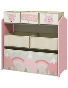 ZONEKIZ Children's Toy Storage Unit with 6 Fabric Bins, Pink 311-059V80PK