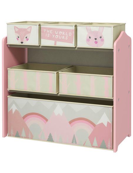 ZONEKIZ Children's Toy Storage Unit with 6 Fabric Bins, Pink 311-059V80PK - pic 56798 | FastDaddyshop