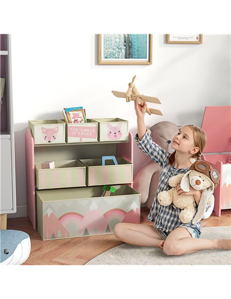 ZONEKIZ Children's Toy Storage Unit with 6 Fabric Bins, Pink 311-059V80PK - pic 56799 | FastDaddyshop