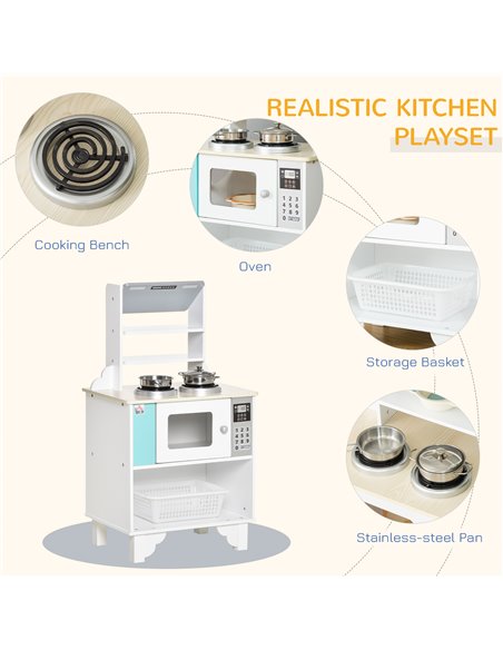 HOMCOM Kids Kitchen Play Cooking Toy Set, Educational Pretend Role Playset Game, Multiple Storage, Cooking Bench, Pots, Storage  - pic 5680 | FastDaddyshop