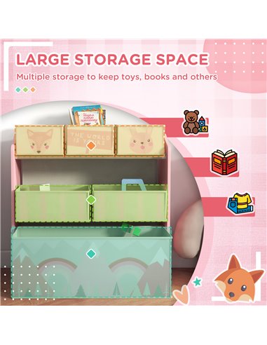 ZONEKIZ Children's Toy Storage Unit with 6 Fabric Bins, Bedroom and Nursery Organiser, 63 x 30 x 66cm, Pink 311-059V80PK