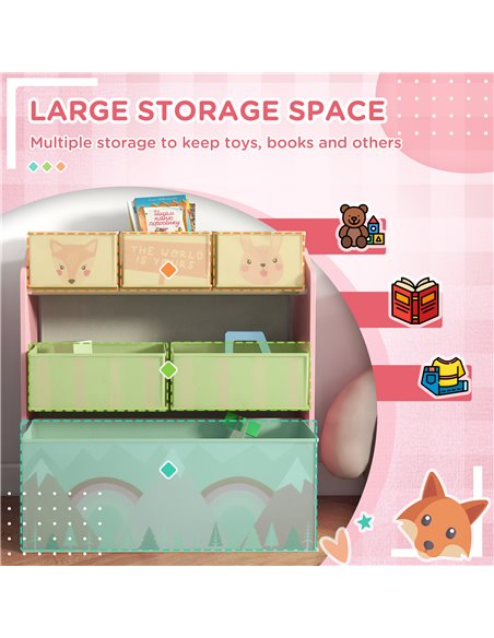 ZONEKIZ Children's Toy Storage Unit with 6 Fabric Bins, Bedroom and Nursery Organiser, 63 x 30 x 66cm, Pink 311-059V80PK - pic 56801 | FastDaddyshop