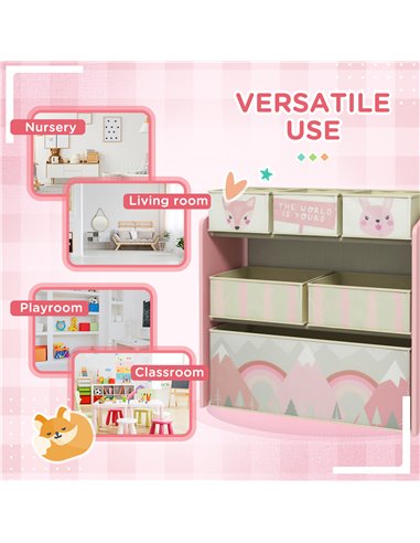 ZONEKIZ Children's Toy Storage Unit with 6 Fabric Bins, Bedroom and Nursery Organiser, 63 x 30 x 66cm, Pink 311-059V80PK