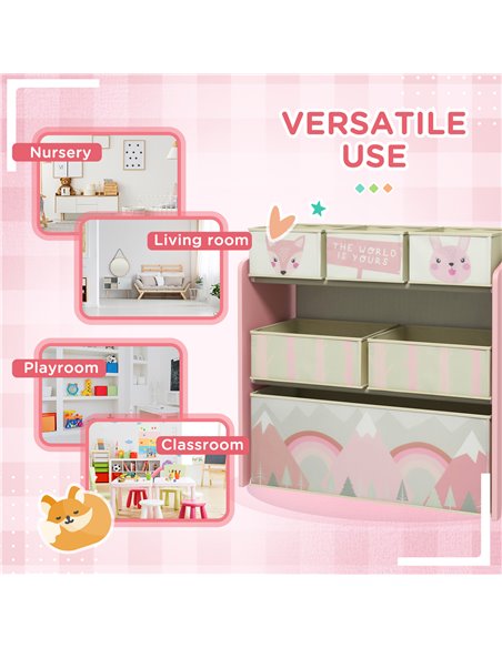 ZONEKIZ Children's Toy Storage Unit with 6 Fabric Bins, Bedroom and Nursery Organiser, 63 x 30 x 66cm, Pink 311-059V80PK - pic 56803 | FastDaddyshop
