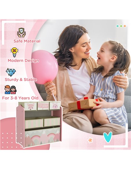 ZONEKIZ Children's Toy Storage Unit with 6 Fabric Bins, Bedroom and Nursery Organiser, 63 x 30 x 66cm, Pink 311-059V80PK - pic 56804 | FastDaddyshop