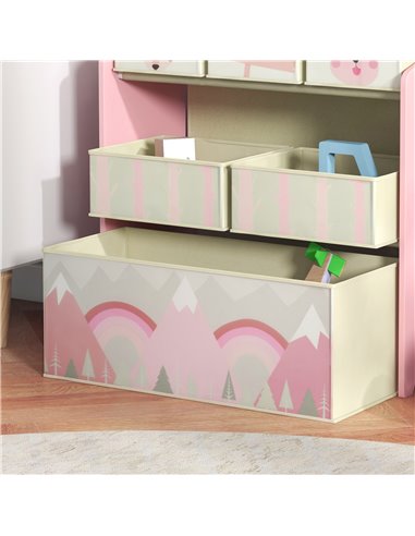 ZONEKIZ Children's Toy Storage Unit with 6 Fabric Bins, Bedroom and Nursery Organiser, 63 x 30 x 66cm, Pink 311-059V80PK