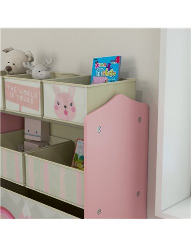 ZONEKIZ Children's Toy Storage Unit with 6 Fabric Bins, Bedroom and Nursery Organiser, 63 x 30 x 66cm, Pink 311-059V80PK