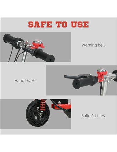 HOMCOM Steel Electric Scooter, Folding E-Scooter with Warning Bell, 15km/h Maximum Speed, for 4-14 Years Old, Red AA1-108V70RD