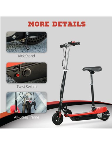 HOMCOM Steel Electric Scooter, Folding E-Scooter with Warning Bell, 15km/h Maximum Speed, for 4-14 Years Old, Red AA1-108V70RD