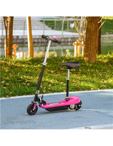 HOMCOM Steel Electric Scooter, Folding E-Scooter with Warning Bell, 15km/h Maximum Speed, for 4-14 Years Old, Pink AA1-108V70PK