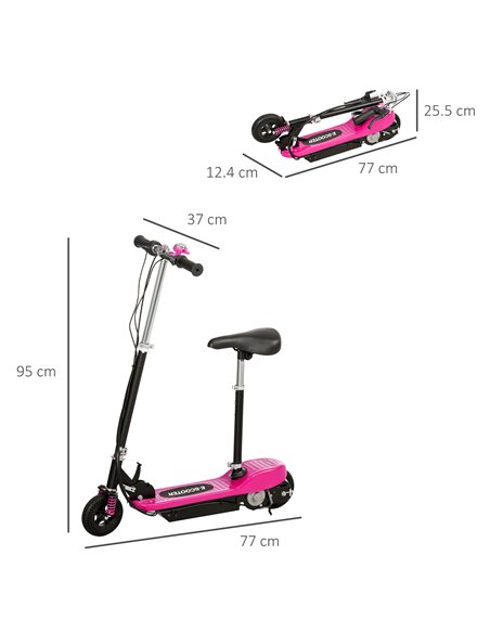 HOMCOM Steel Electric Scooter, Folding E-Scooter with Warning Bell, 15km/h Maximum Speed, for 4-14 Years Old, Pink AA1-108V70PK - pic 56818 | FastDaddyshop