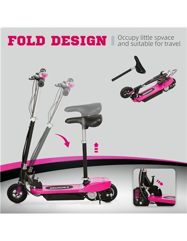 HOMCOM Steel Electric Scooter, Folding E-Scooter with Warning Bell, 15km/h Maximum Speed, for 4-14 Years Old, Pink AA1-108V70PK