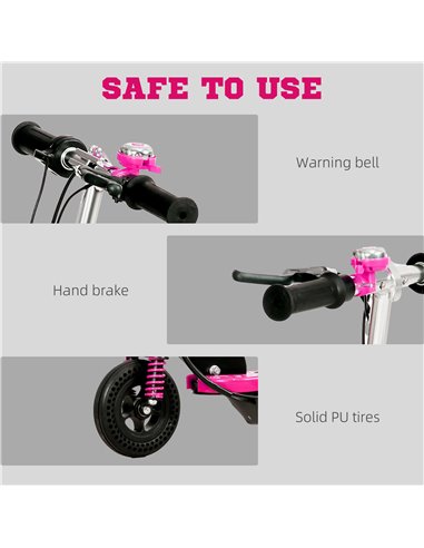 HOMCOM Steel Electric Scooter, Folding E-Scooter with Warning Bell, 15km/h Maximum Speed, for 4-14 Years Old, Pink AA1-108V70PK