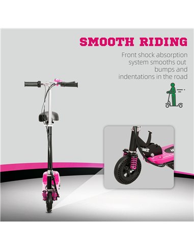 HOMCOM Steel Electric Scooter, Folding E-Scooter with Warning Bell, 15km/h Maximum Speed, for 4-14 Years Old, Pink AA1-108V70PK