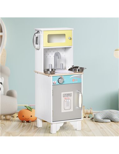 HOMCOM Kids Kitchen Play Cooking Toy Set, Children Educational Pretend Role Playset, Multiple Storage, with Sink, Telephone, Pot
