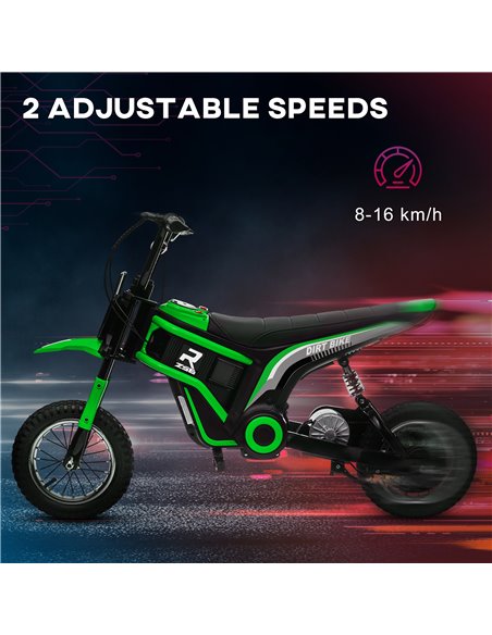 HOMCOM 24V Electric Motorbike, Dirt Bike with Twist Grip Throttle, Music Horn, 12" Pneumatic Tyres, 16 Km/h Max. Speed, Green 37 - pic 56874 | FastDaddyshop