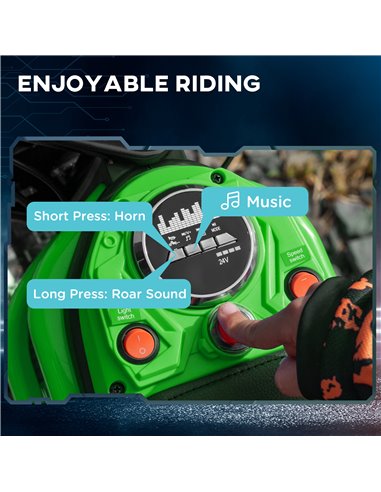 HOMCOM 24V Electric Motorbike, Dirt Bike with Twist Grip Throttle, Music Horn, 12" Pneumatic Tyres, 16 Km/h Max. Speed, Green 37