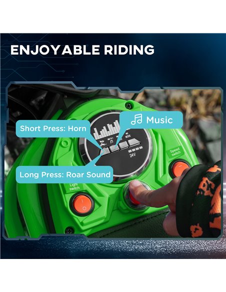 HOMCOM 24V Electric Motorbike, Dirt Bike with Twist Grip Throttle, Music Horn, 12" Pneumatic Tyres, 16 Km/h Max. Speed, Green 37 - pic 56876 | FastDaddyshop
