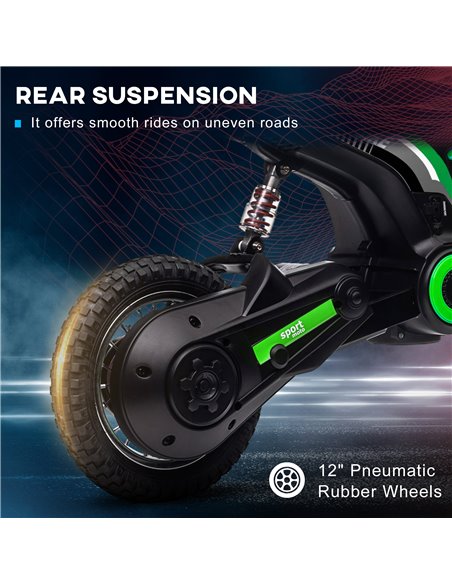 HOMCOM 24V Electric Motorbike, Dirt Bike with Twist Grip Throttle, Music Horn, 12" Pneumatic Tyres, 16 Km/h Max. Speed, Green 37 - pic 56877 | FastDaddyshop