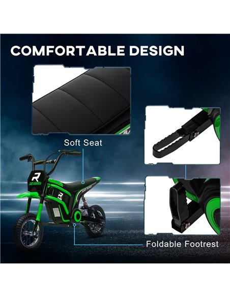 HOMCOM 24V Electric Motorbike, Dirt Bike with Twist Grip Throttle, Music Horn, 12" Pneumatic Tyres, 16 Km/h Max. Speed, Green 37 - pic 56878 | FastDaddyshop