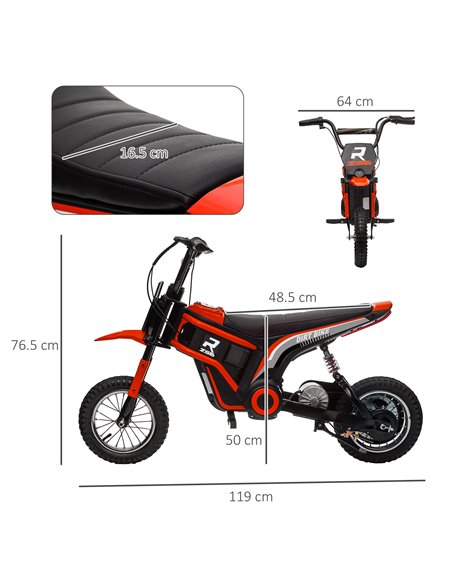 HOMCOM 24V Electric Motorbike, Dirt Bike with Twist Grip Throttle, Music Horn, 12" Pneumatic Tyres, 16 Km/h Max. Speed, Red 370- - pic 56881 | FastDaddyshop