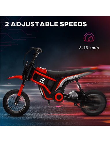 HOMCOM 24V Electric Motorbike, Dirt Bike with Twist Grip Throttle, Music Horn, 12" Pneumatic Tyres, 16 Km/h Max. Speed, Red 370-