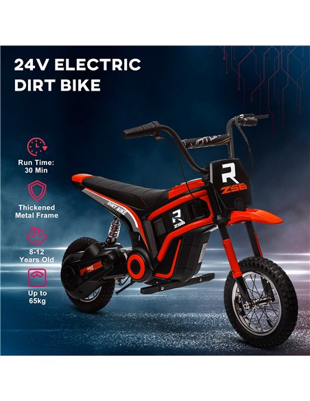 HOMCOM 24V Electric Motorbike, Dirt Bike with Twist Grip Throttle, Music Horn, 12" Pneumatic Tyres, 16 Km/h Max. Speed, Red 370- - pic 56884 | FastDaddyshop