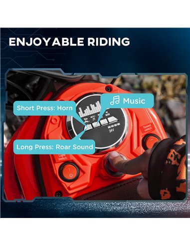HOMCOM 24V Electric Motorbike, Dirt Bike with Twist Grip Throttle, Music Horn, 12" Pneumatic Tyres, 16 Km/h Max. Speed, Red 370-