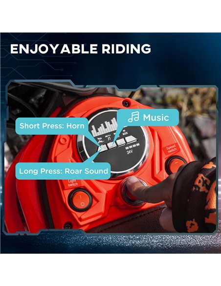 HOMCOM 24V Electric Motorbike, Dirt Bike with Twist Grip Throttle, Music Horn, 12" Pneumatic Tyres, 16 Km/h Max. Speed, Red 370- - pic 56885 | FastDaddyshop