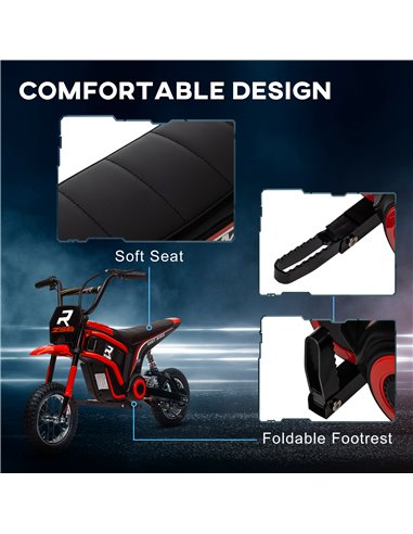HOMCOM 24V Electric Motorbike, Dirt Bike with Twist Grip Throttle, Music Horn, 12" Pneumatic Tyres, 16 Km/h Max. Speed, Red 370-