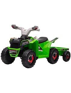 HOMCOM 6V Quad Bike with Back Trailer for Ages 18-36 Months, Green 370-277V70GN