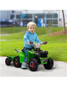 HOMCOM 6V Quad Bike with Back Trailer for Ages 18-36 Months, Green 370-277V70GN 2