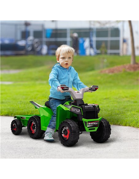 HOMCOM 6V Quad Bike with Back Trailer, Wear-Resistant Wheels, for Ages 18-36 Months, Green 370-277V70GN - pic 56889 | FastDaddyshop