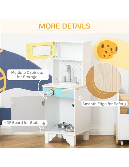 HOMCOM Kids Kitchen Play Cooking Toy Set, Children Educational Pretend Role Playset, Multiple Storage, with Sink, Telephone, Pot - pic 5689 | FastDaddyshop